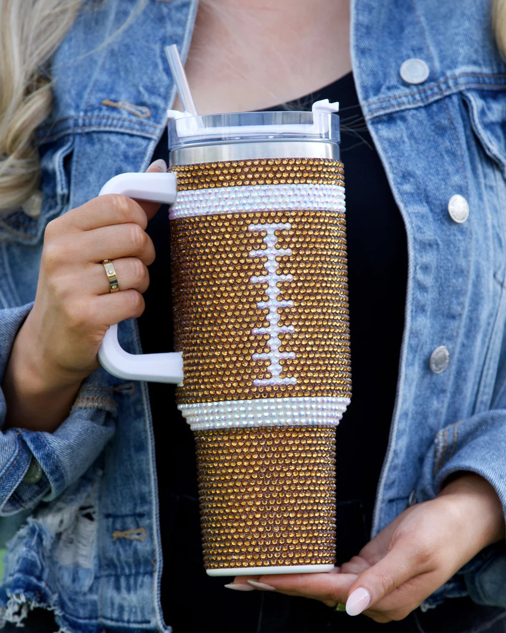 Football Rhinestone Bling 40 Oz Tumbler